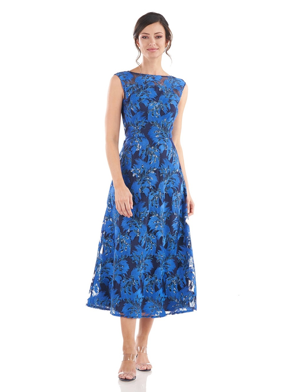 JS Collections Callie A-Line Tea Length Midi Dress Navy 4 NWT